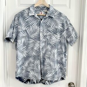 Levi's Hawaiian Tropical Botanical Palm Button Up Shirt Men XL Cotton Linen
